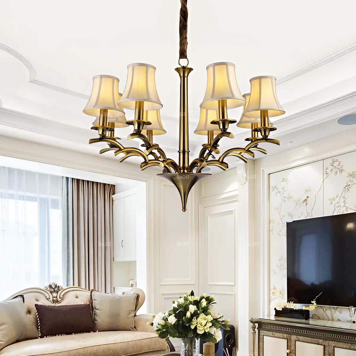 Đèn chùm chóa vải 8 tay màu đồng nâu CC9116/8