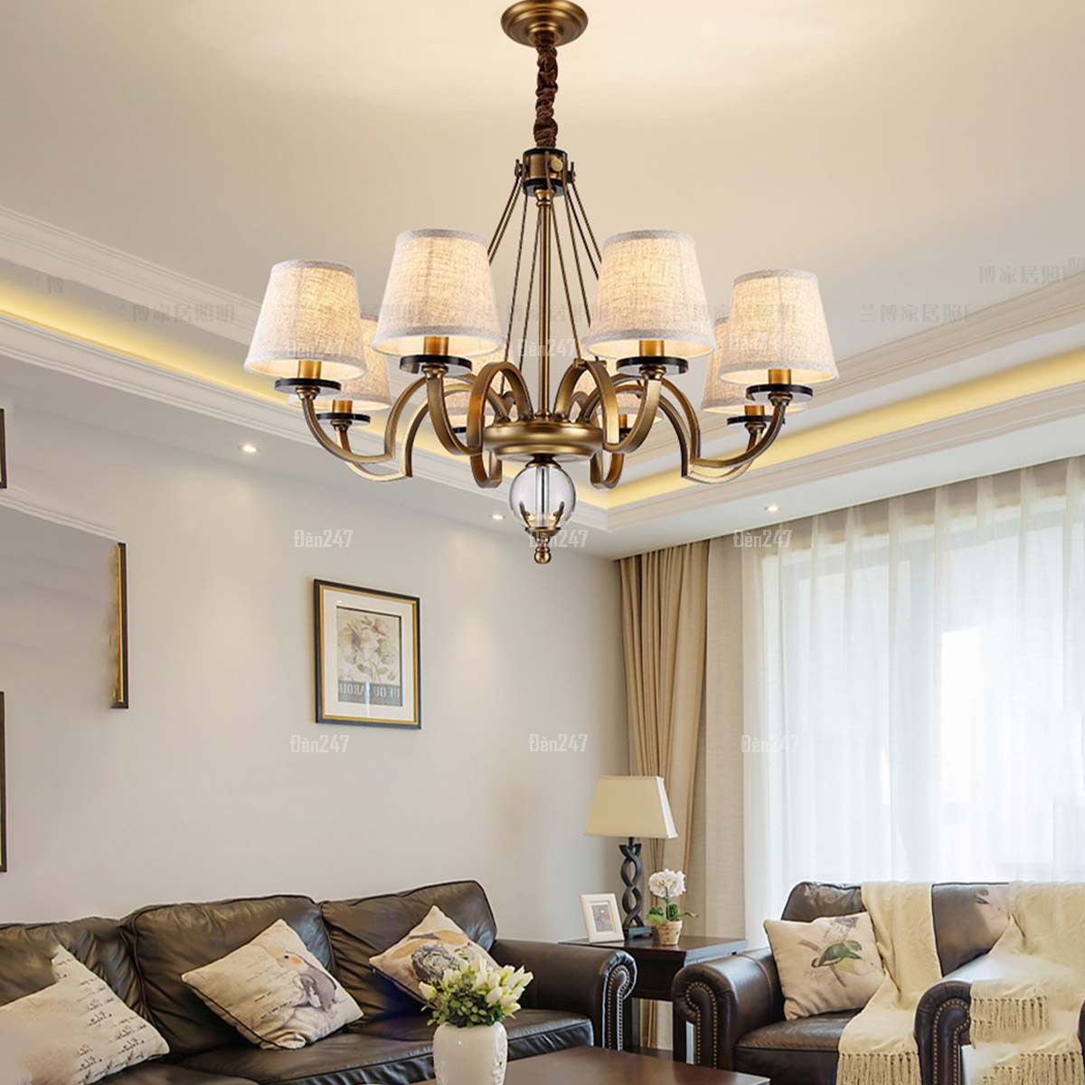 Đèn chùm cổ điển Châu Âu chao vải CC9118/8