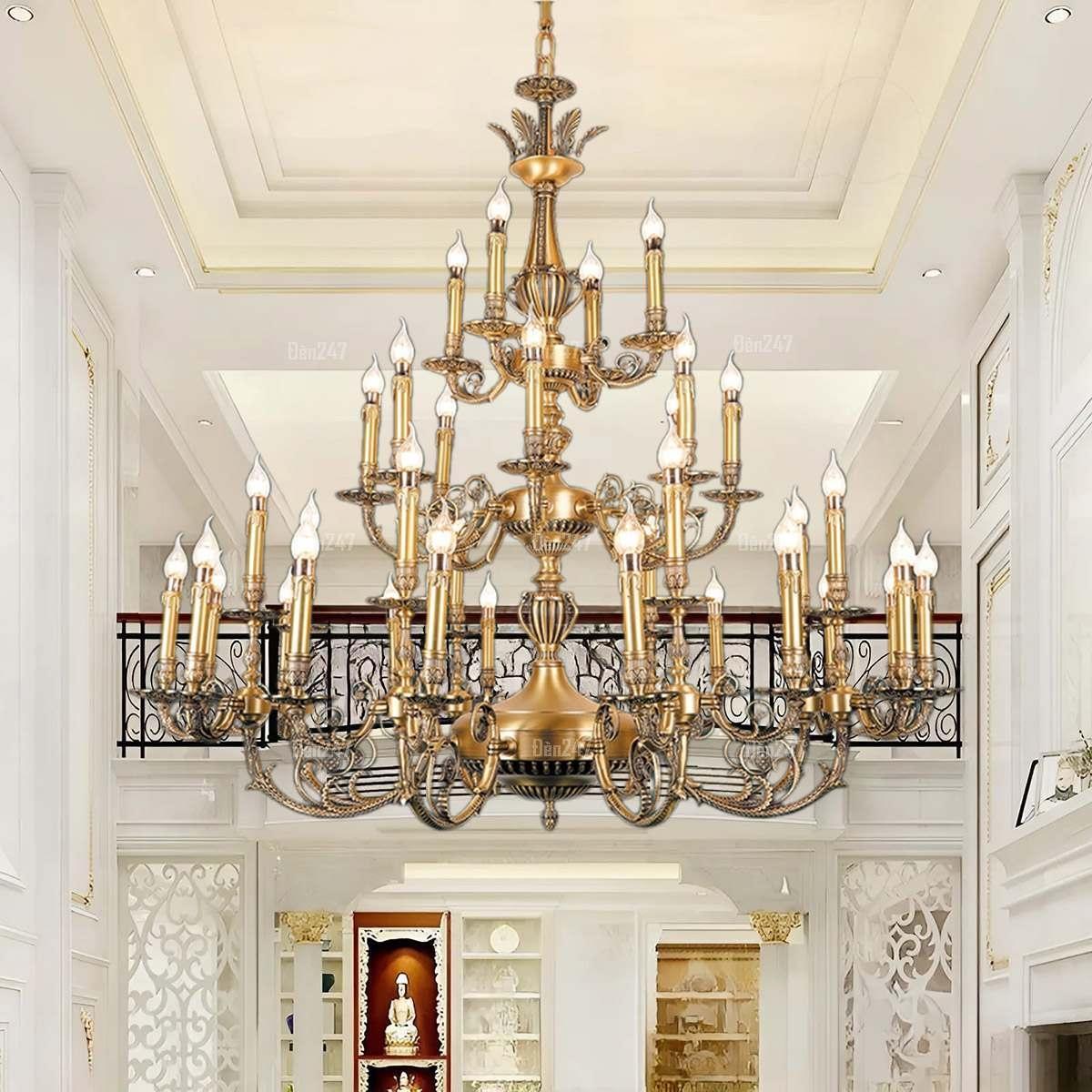 Đ&egrave;n ch&ugrave;m đồng v&agrave;ng 3 tầng 36 tay CD1278/24+8+4