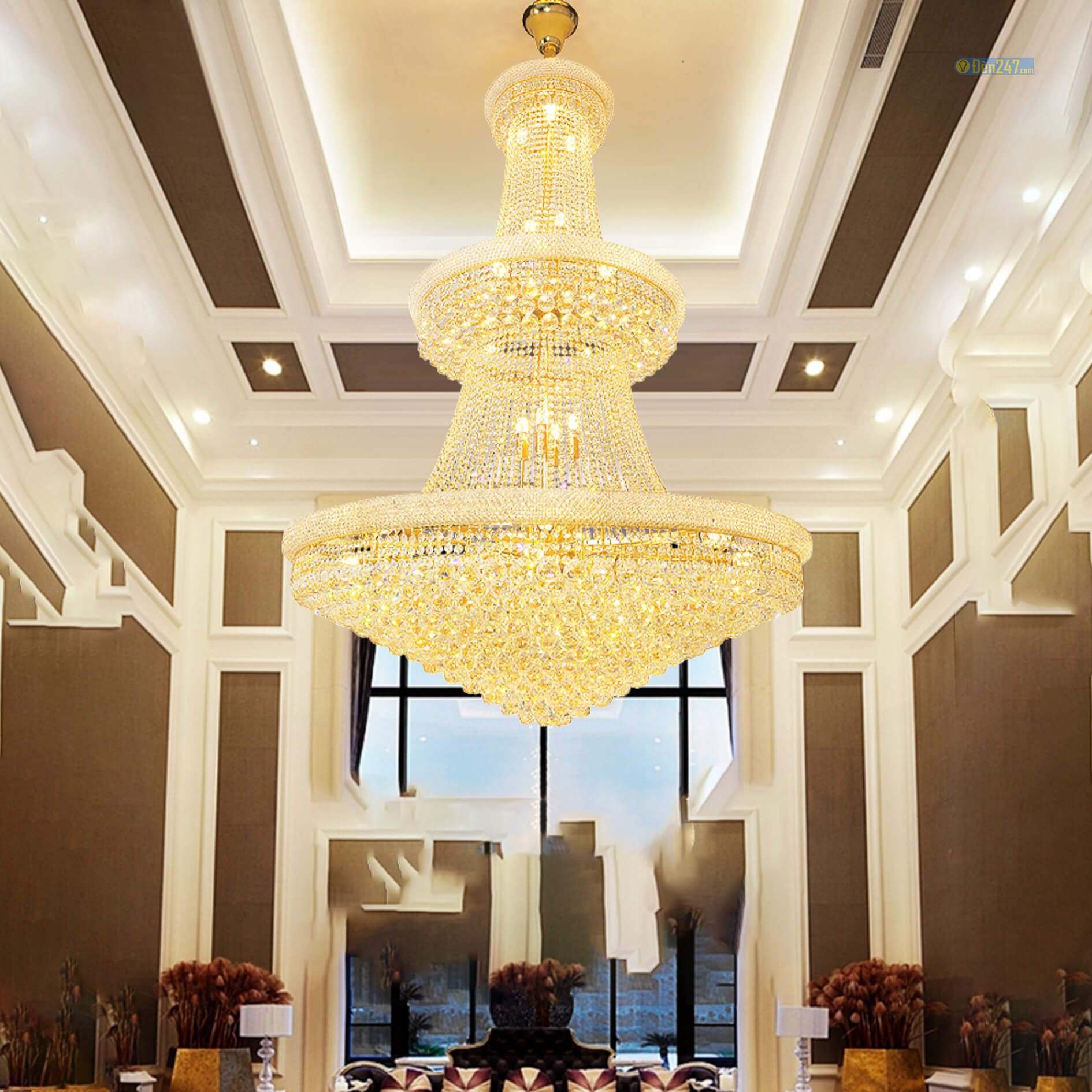 Đèn chùm pha lê thông tầng sảnh tiệc cưới CFL2333/800