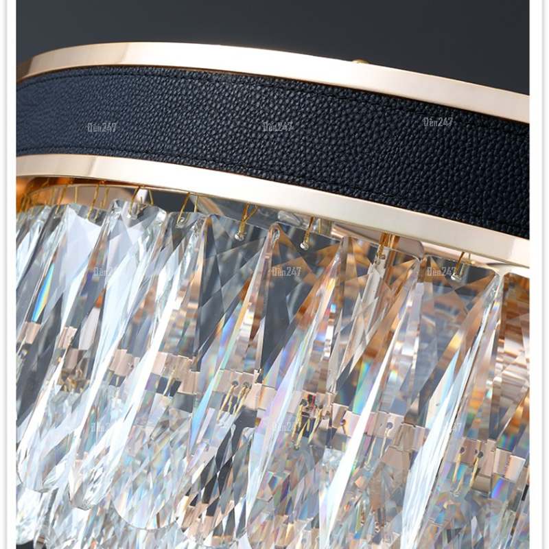 Đèn thả trần pha lê viền da đen CFL9904