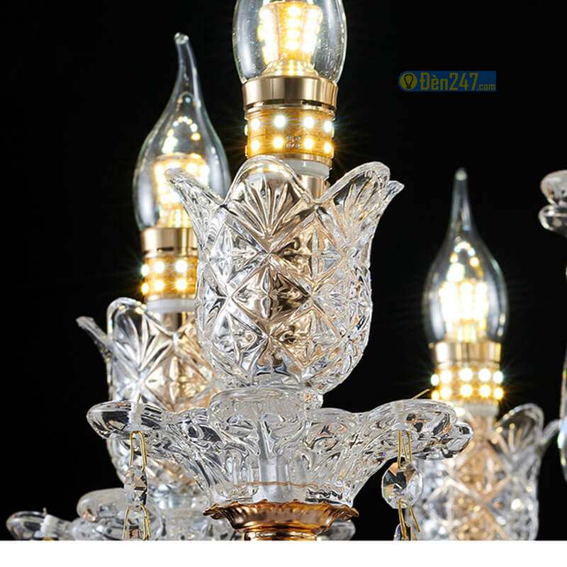 Đèn chùm pha lê K9 8 tay thân màu vàng 18K CN1287/8