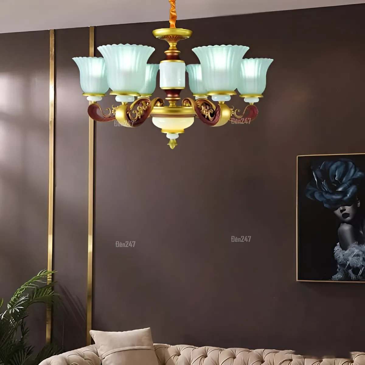 Đèn chùm 6 tay gắn phòng khách nhỏ CN369/6