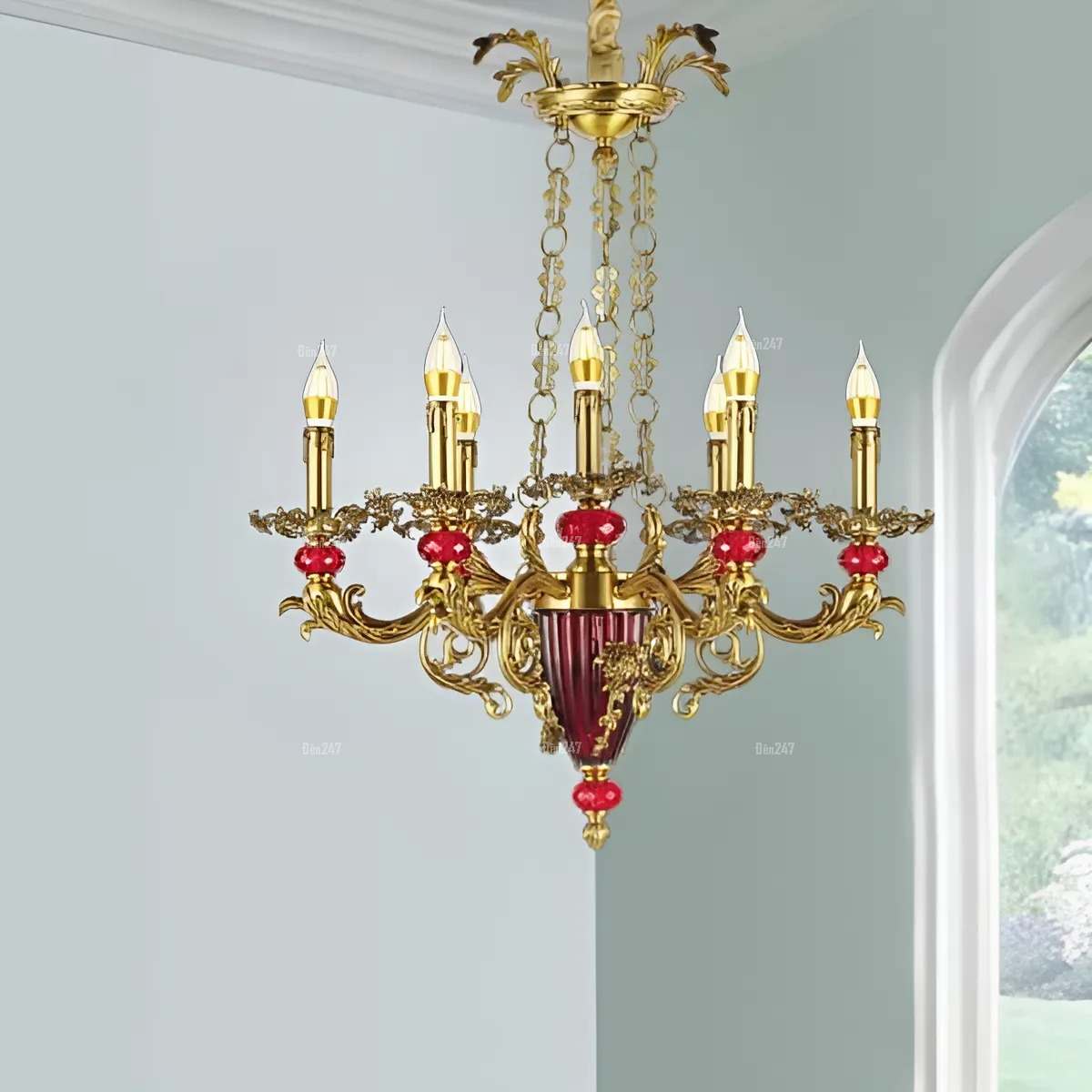 Đèn chùm cổ điển 7 tay gốm đỏ CN639/7