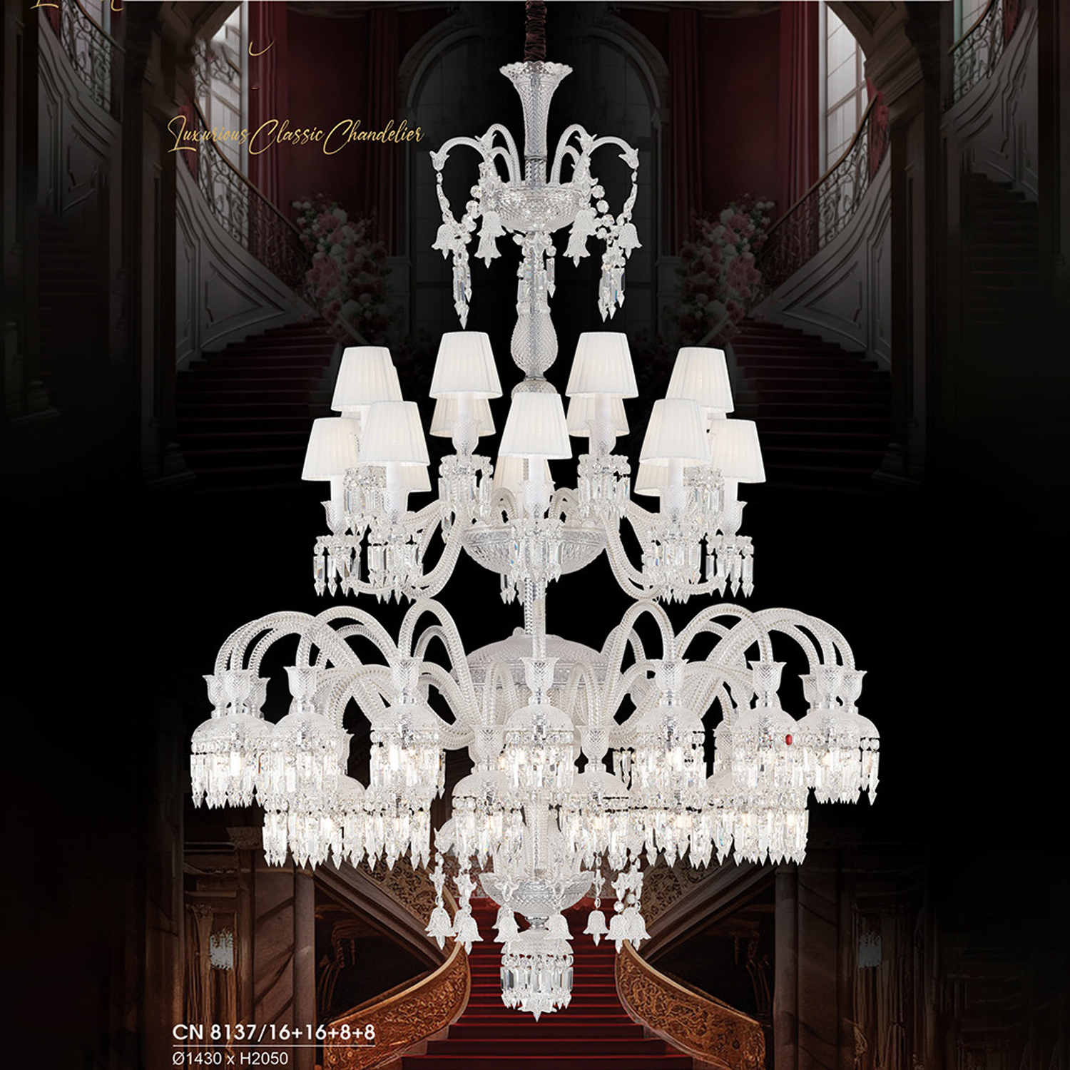 Đèn chóa vải pha lê 4 tầng 48 tay CN8137/16+16+8+8