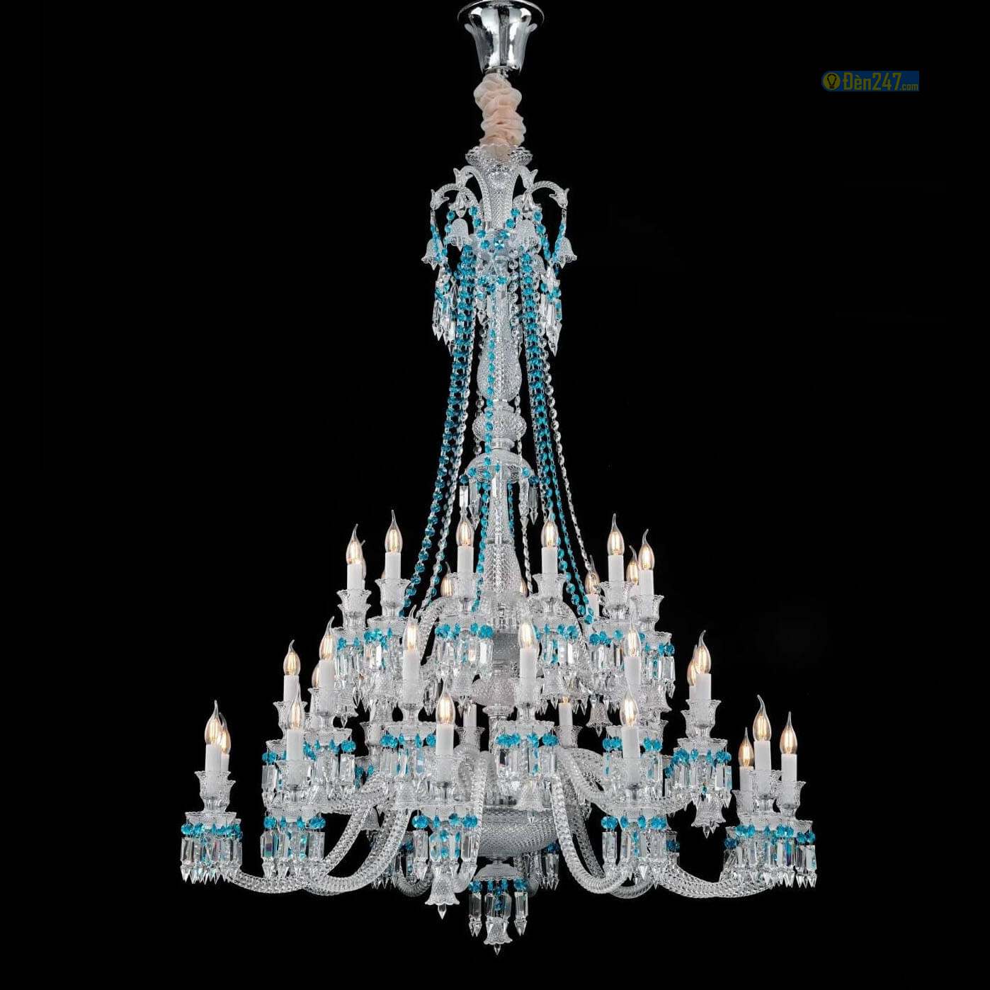 Đèn chùm pha lê thông tầng kết hợp pha lê xanh 48 tay CN8139/16+16+8+8