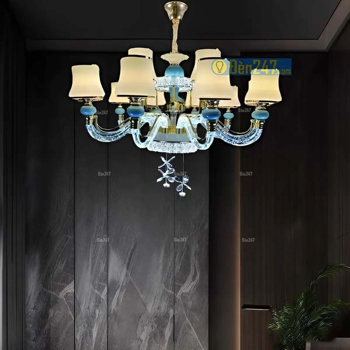 Đèn chùm pha lê 2 tầng 15 tay sáng CN8312/10+5