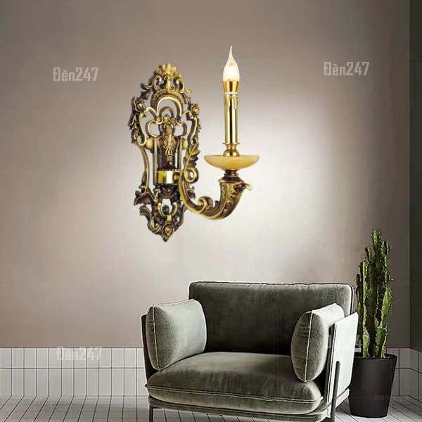 Đèn tường đồng cổ tay nến bát đá vàng VĐ9269/1