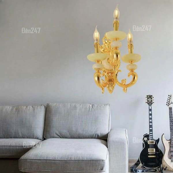 Đèn tường đồng vàng 3 tay nến đá ngọc VĐ9290/3