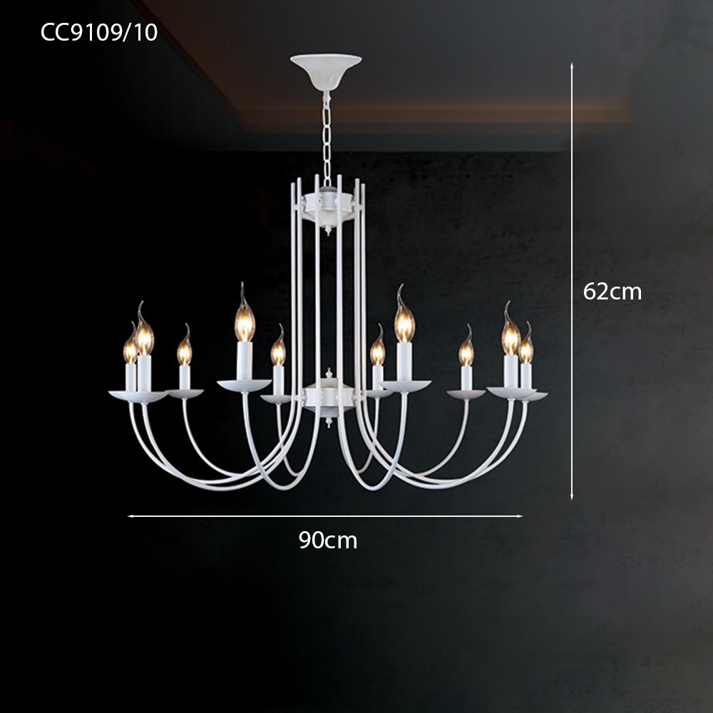 Đèn chùm sắt nghệ thuật màu trắng 10 tay CC9109/10