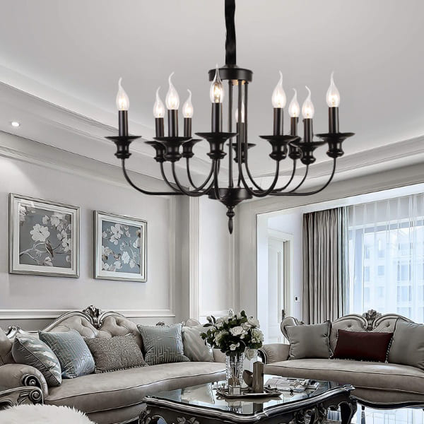 Đèn chùm sắt sơn tĩnh điện 10 tay màu đen CC9105/10