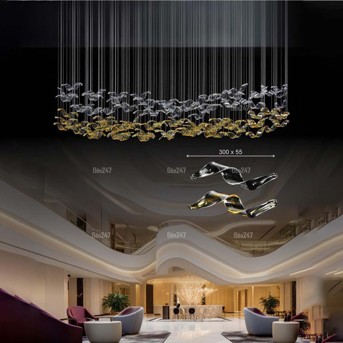 Đèn thả pha lê hình ruy băng FT1607